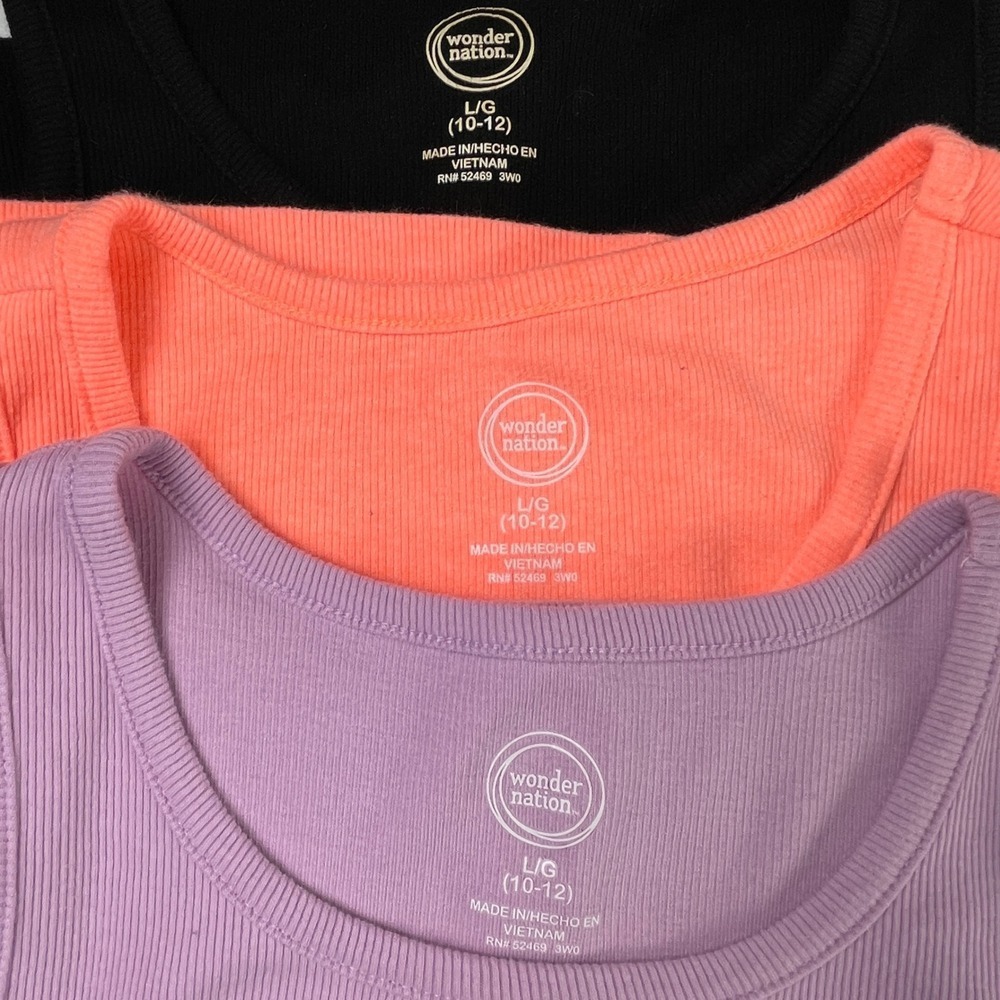 Girls 10/12 Ribbed Tank Tops 6 Pack Wonder Nation Faded Glory Colorful - Picture 3 of 9